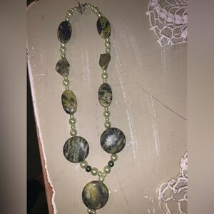 Yellow Green and Black Stone Jasper hand Beaded Necklace
